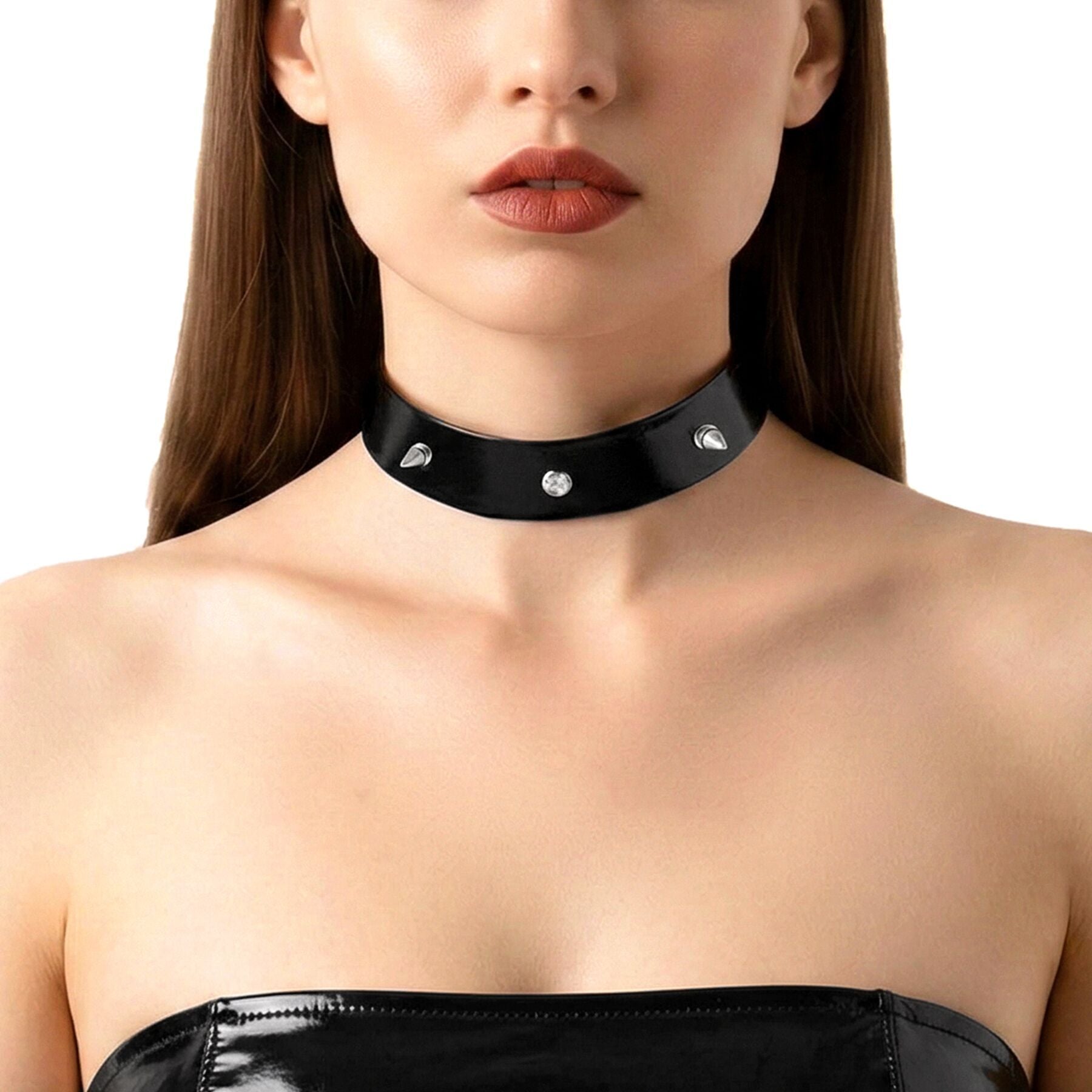 Art of Sex - Mistress Spiked Patent Choker, black, size L