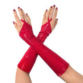 Art of Sex Vinyl Fingerless Gloves - Lora short, size M, color red