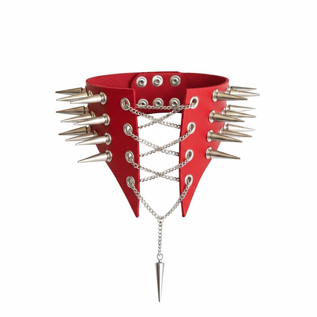 Art of Sex - Ariadne studded collar choker, genuine leather, red, L-2XL