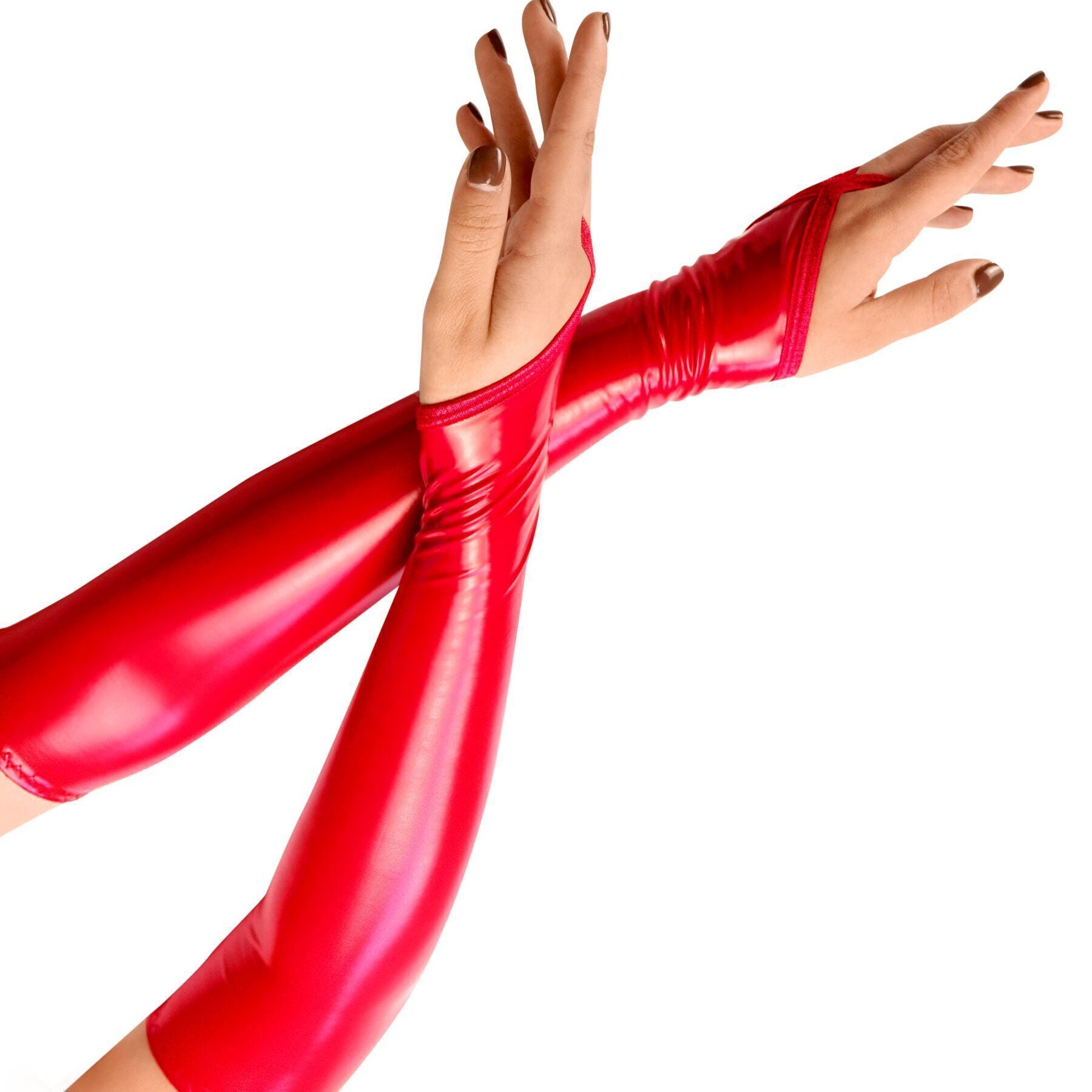 Art of Sex Vinyl Mittens - Lora long, size S, red