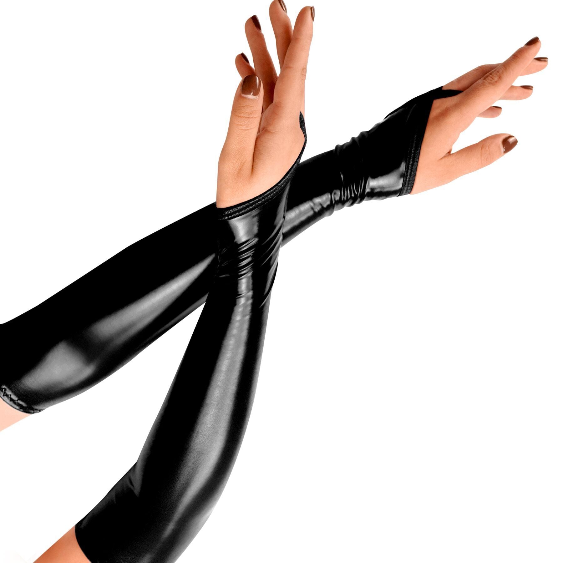 Art of Sex - Lora Long Vinyl Mittens, Size M, Black