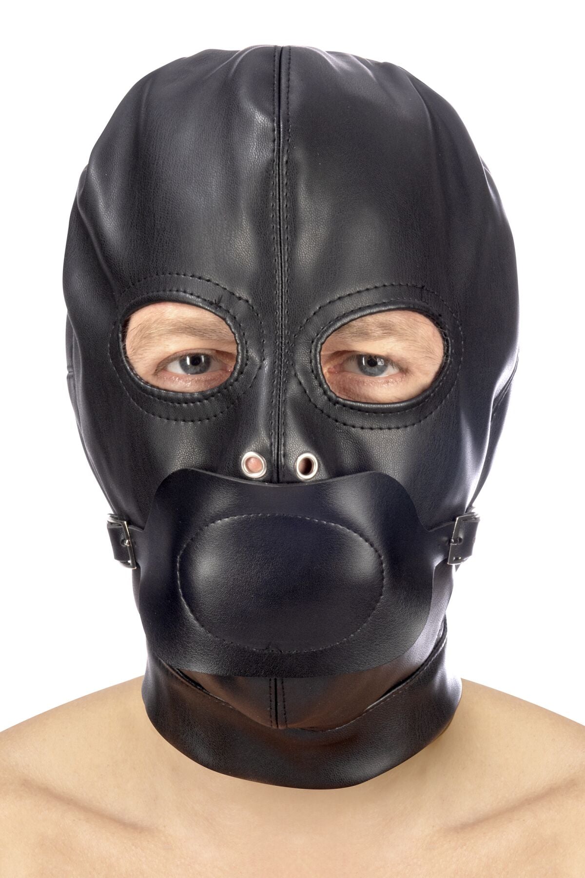 Hood with gag for BDSM Fetish Tentation BDSM hood in leatherette with removable gag