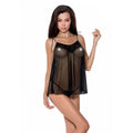 Sheer babydoll shirt Passion MELANIA CHEMISE XXL/XXXL, black, panties, with thin straps