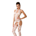 Bodystocking Passion BS053 white, bodysuit, imitation stockings and belt