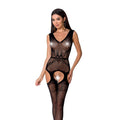Mesh Bodystocking Passion BS062 One Size, Black, jumpsuit, imitation stockings, open access