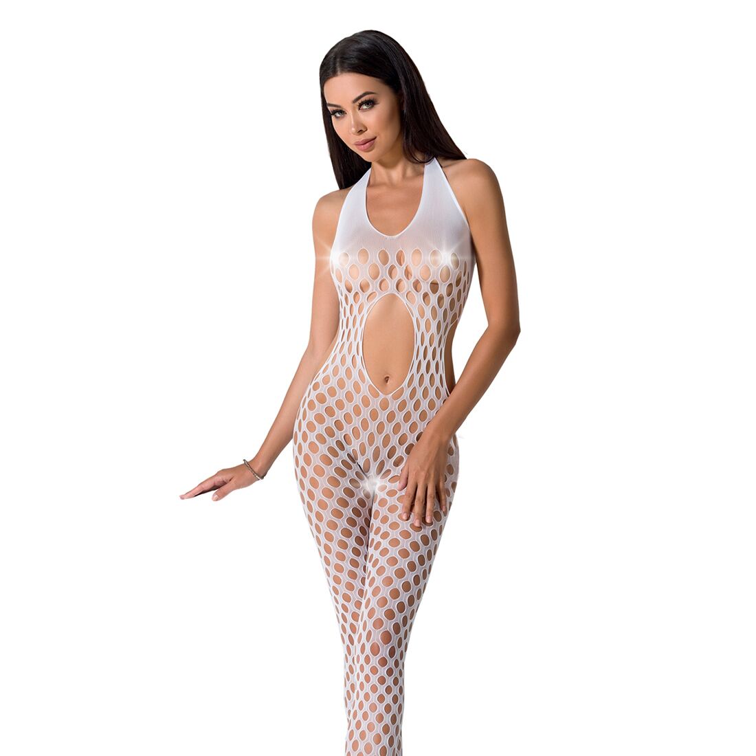 Sexy Bodystocking Passion BS065 One Size, White, jumpsuit, large fishnet