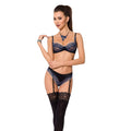 Lingerie set Passion Exclusive GISELE SET L/XL, black, bra, panties with garters
