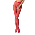 Erotic bodystocking tights Passion S010 red, with an open crotch, geometric pattern