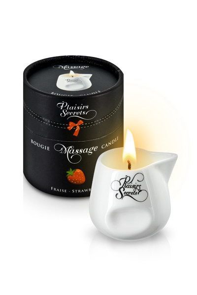 Massage Candle Plaisirs Secrets Strawberry (80 ml) gift packaging, ceramic container