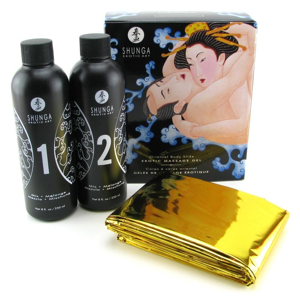 Shunga Oriental Body-to-Body NURU Massage Gel – Exotic Fruits (2 x 225 ml) plus sheet