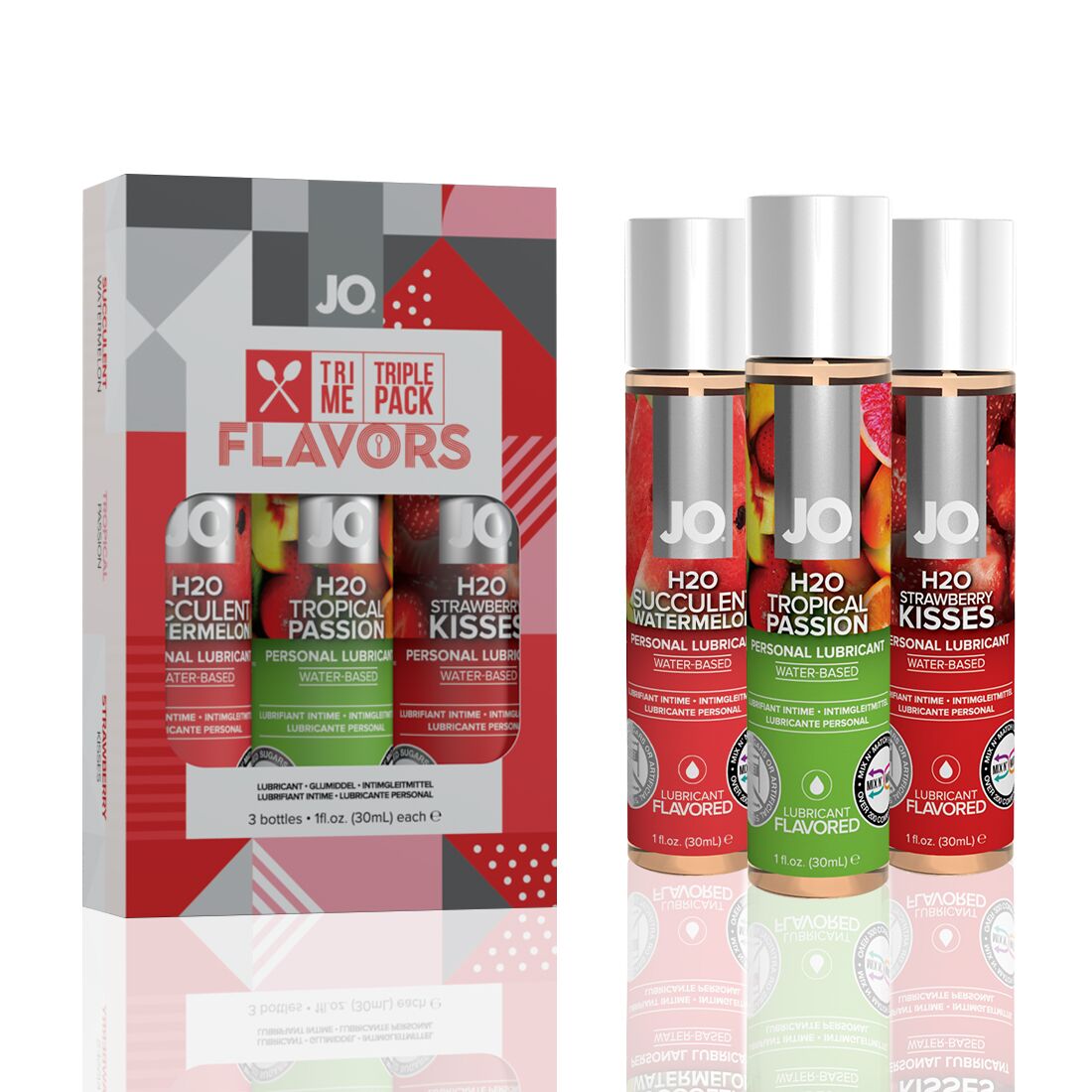 JO Tri-Me Triple Pack — Flavors (3×30ml) three different flavors of oral lubricants