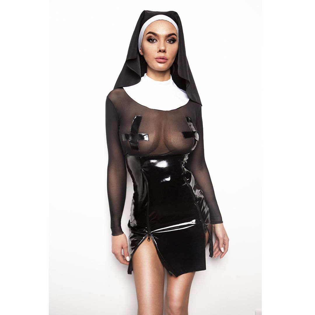 Erotic nun costume "Modest Sophie" M, dress, collar, headpiece