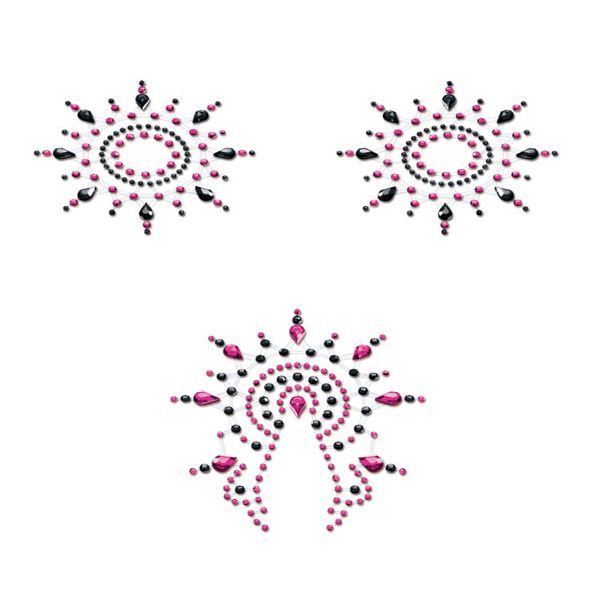 Pesties from Crystals Petits Joujoux Gloria set of 3 - Black/Pink, breast and vulva jewelry