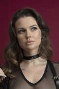 Feral Feelings Choker with Leash Ring - Black, Genuine Leather