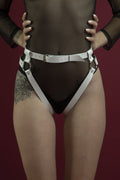 Feral Feelings Garter Belt Briefs, natural leather, white color
