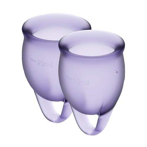 Satisfyer Feel Confident Menstrual Cup Set (lila), 15ml and 20ml, storage pouch
