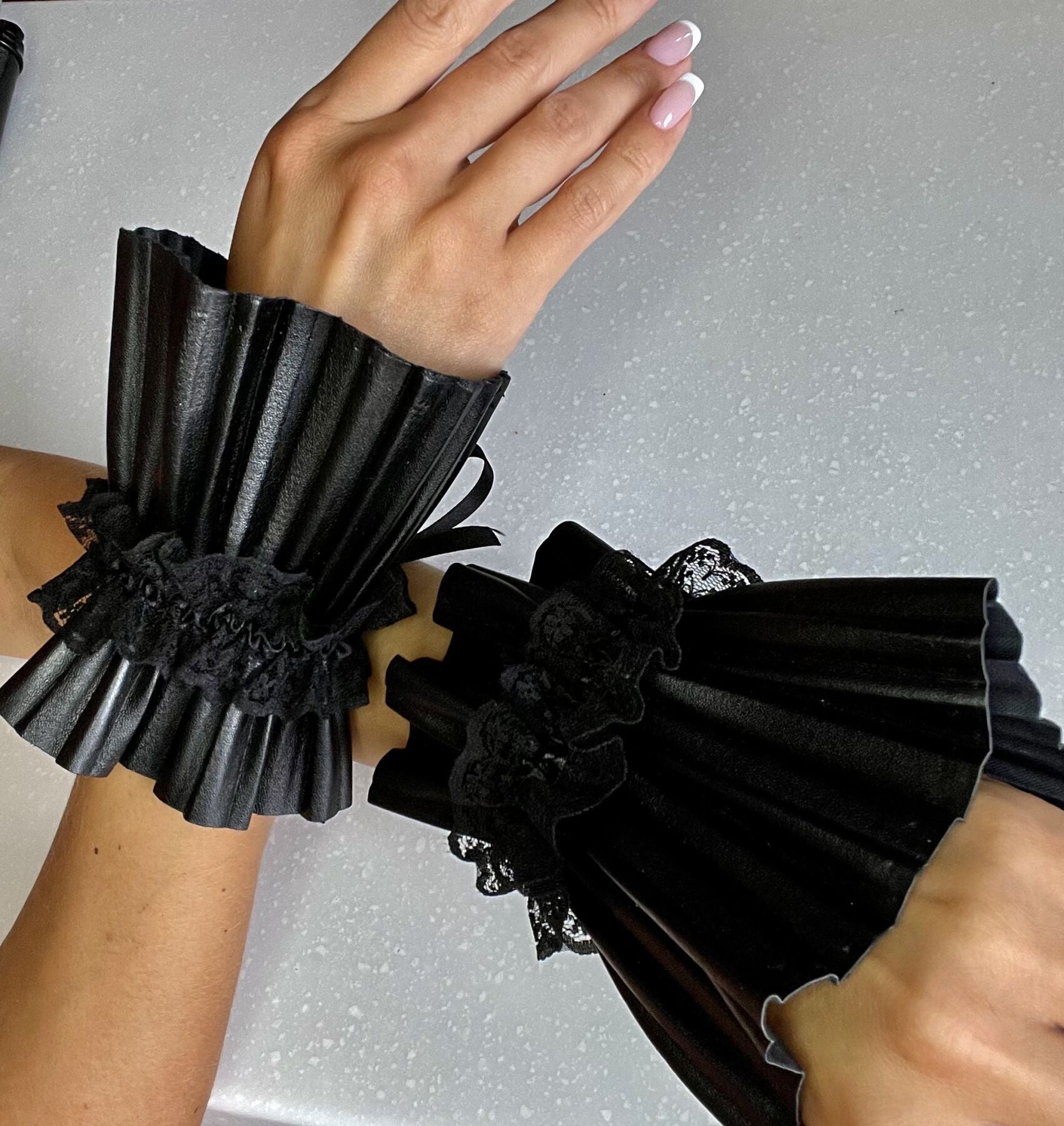 Pleated faux leather cuff bracelets