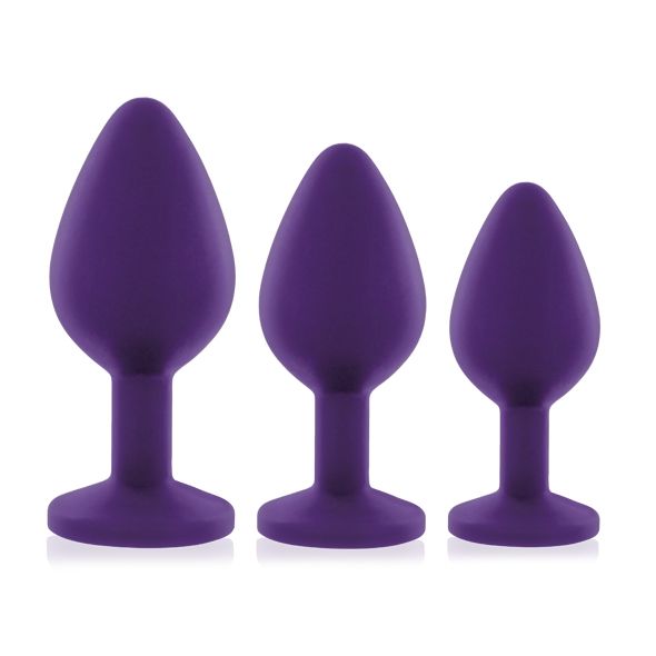 Набір силіконових анальних пробок із кристалом Rianne S: Booty Plug Set Purple, діаметр 3,2см, 3,5см, 4,2см