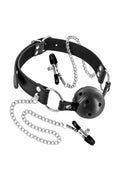 Breathable Gag Ball with Nipple Clamps Fetish Tentation Rigid Gag Ball with Nipple Clamps