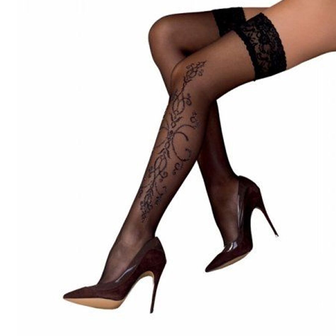 Passion ST111 Tattoo Effect Black Stockings 5 (20 den), nero