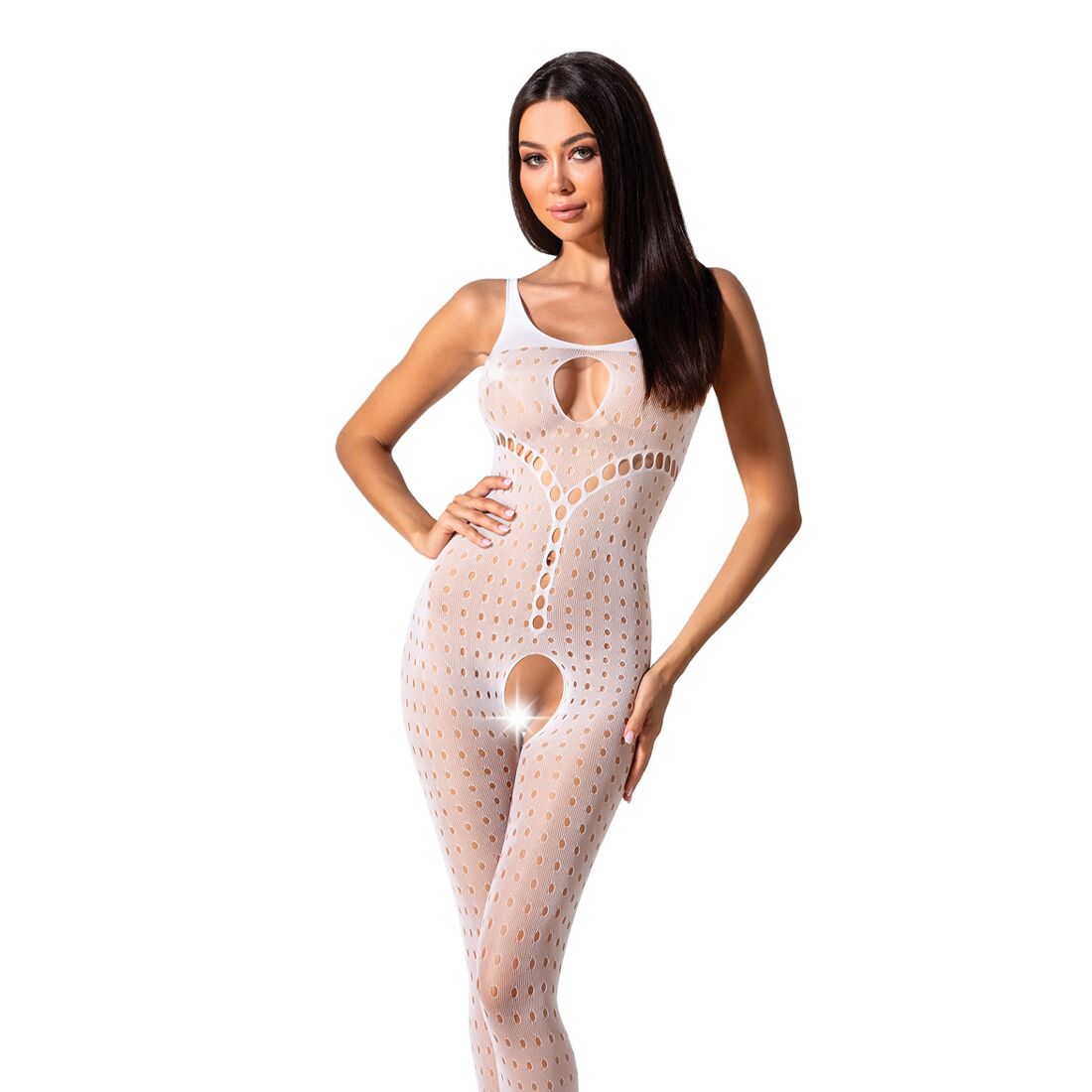 Bodystocking with Crotch Opening Passion BS078 white