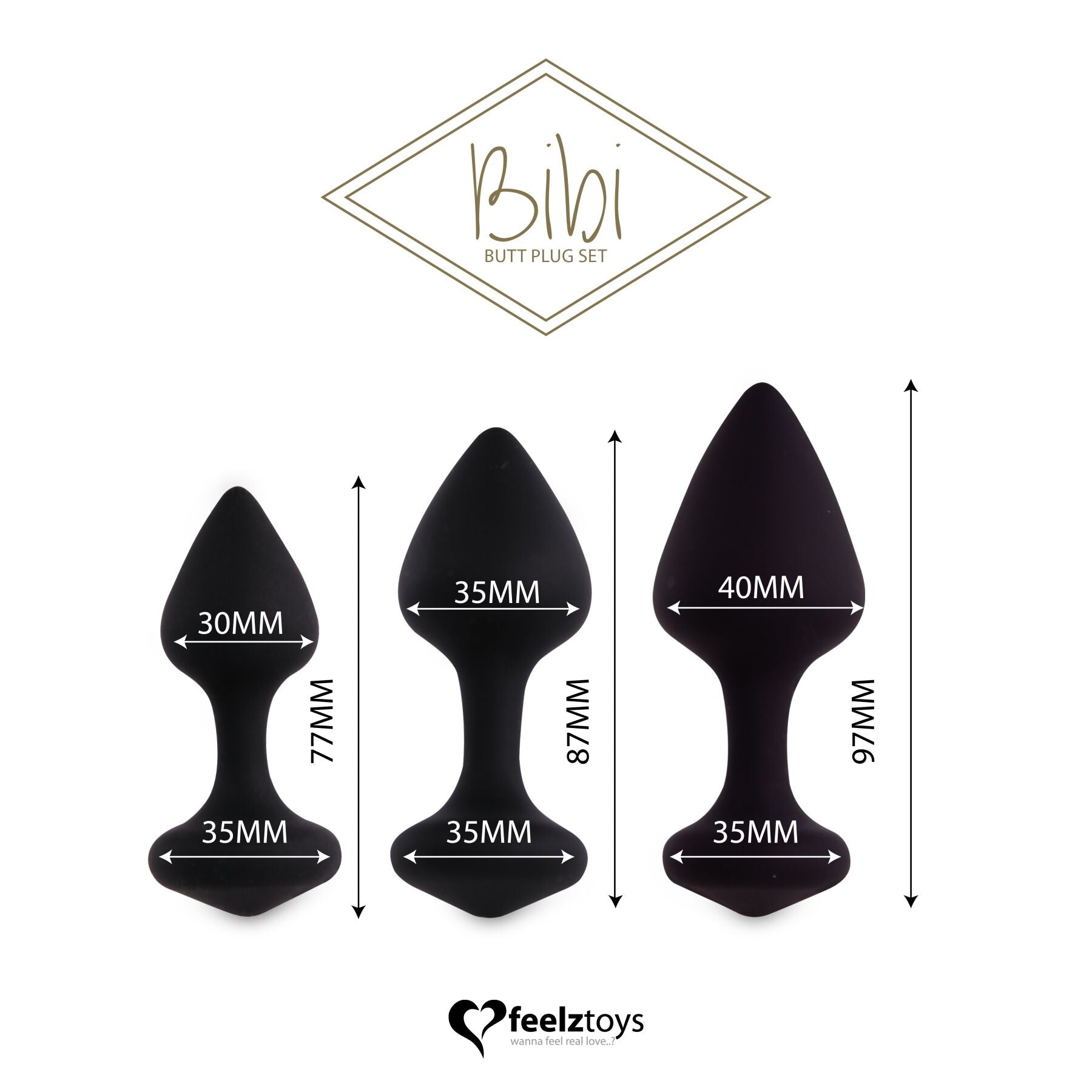FeelzToys Silicone Anal Plugs - Bibi Butt Plug Set 3 pcs Black