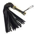 Classic black flogger with gold handle, genuine leather, 50 tails, 50cm each, 20cm handle
