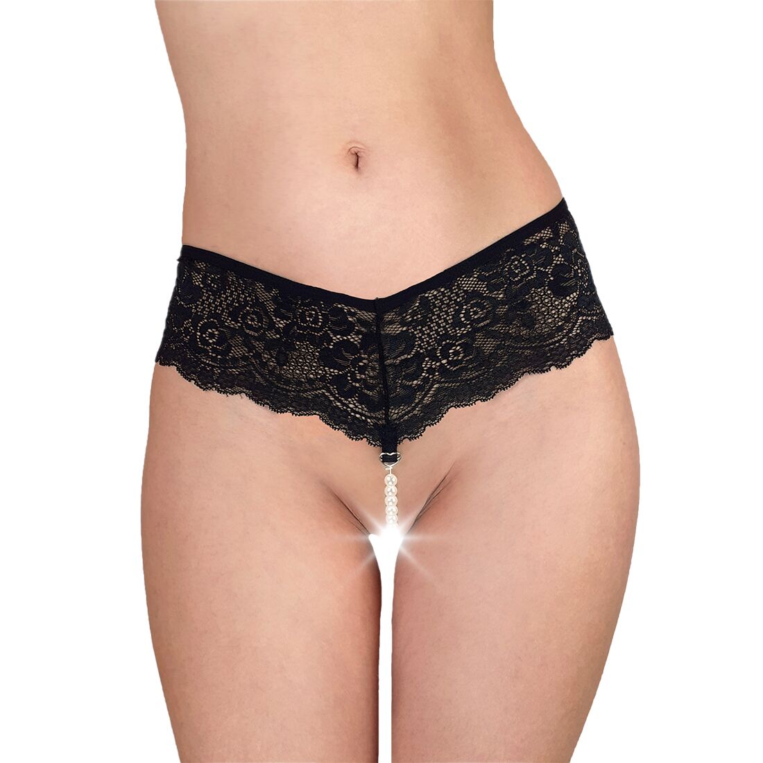Fabiana sexy women's panties with pearls, black, size L-2XL