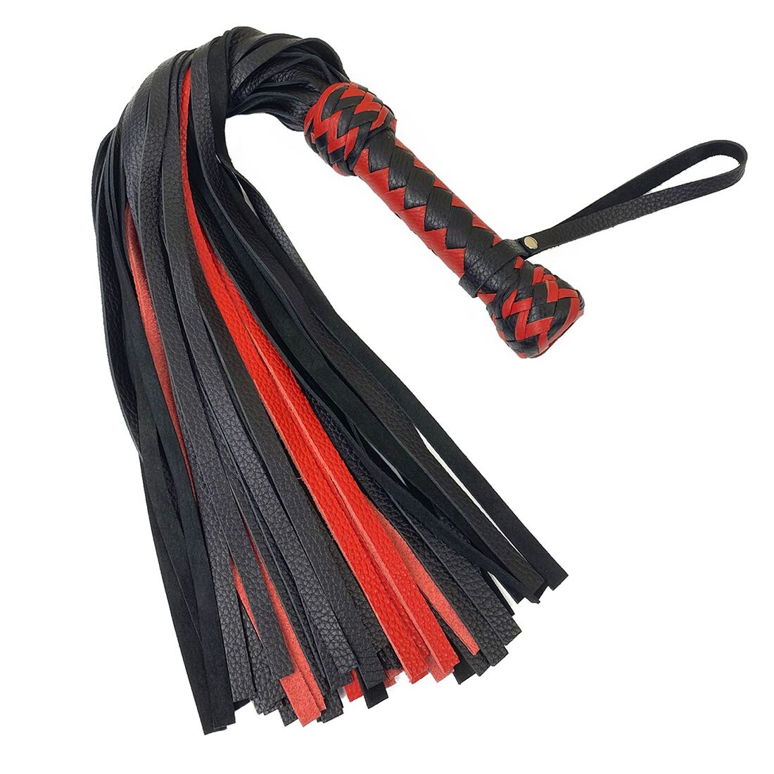 Black and red classic flogger, genuine leather, 50 tails, 50cm each, handle 20cm
