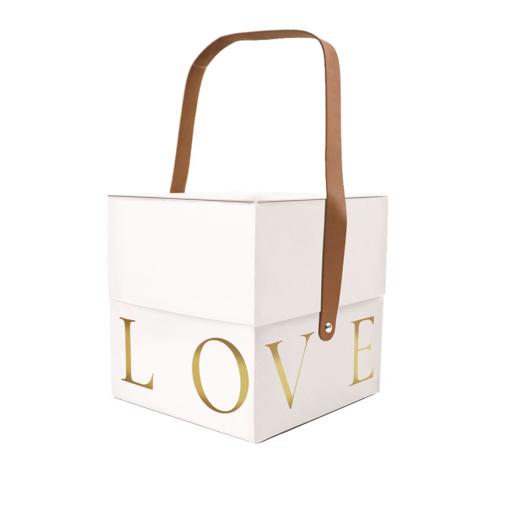 Gift box with LOVE handle white, S - 16.5x16.5x17 cm
