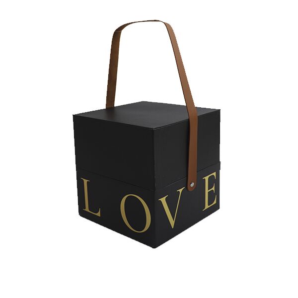 Gift box with handle LOVE black, L – 18.5x18.5x19 cm