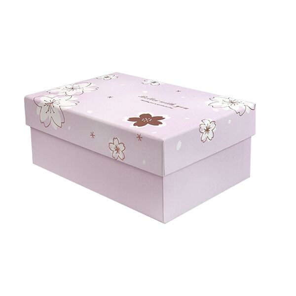 Gift box with flowers pink, S - 22.5x15.5x9 cm