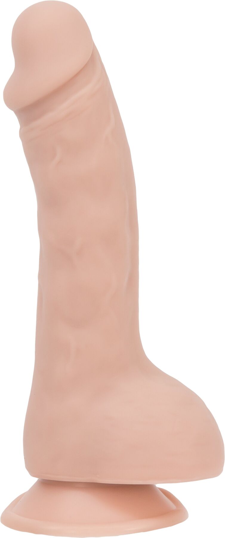 Curved Suction Cup Dildo ADDICTION — BRAD 7.5″ Dildo With Balls, Beige
