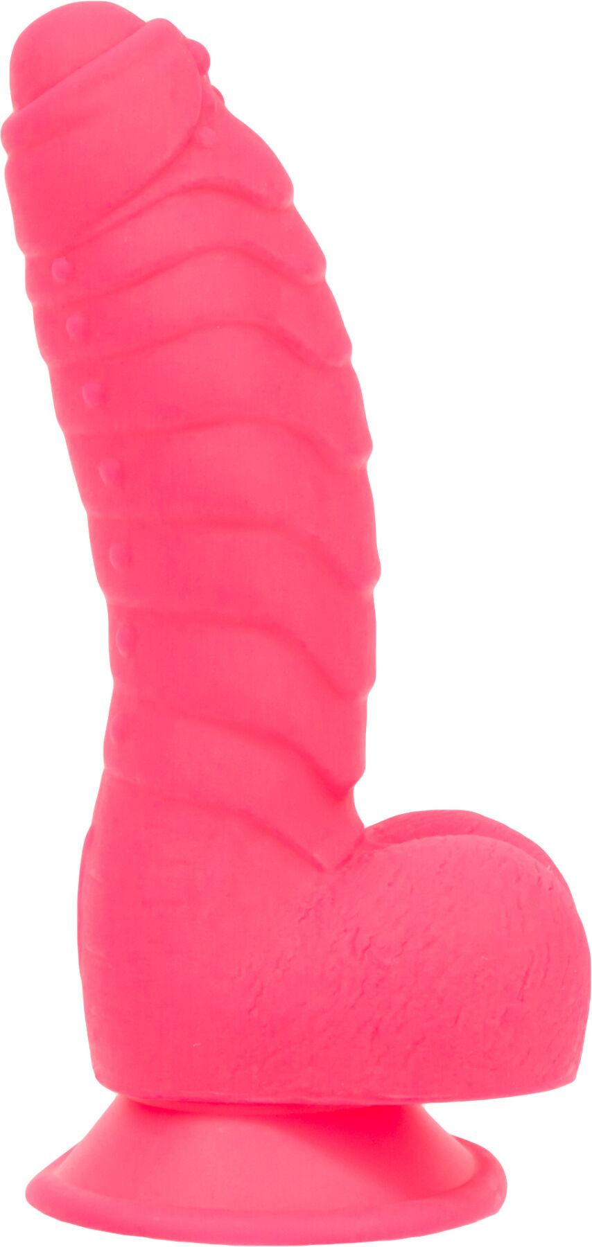 Ribbed Dildo with Suction Cup ADDICTION — Tom 7″ Dildo With Balls — Pink, vibrating bullet included as a gift
