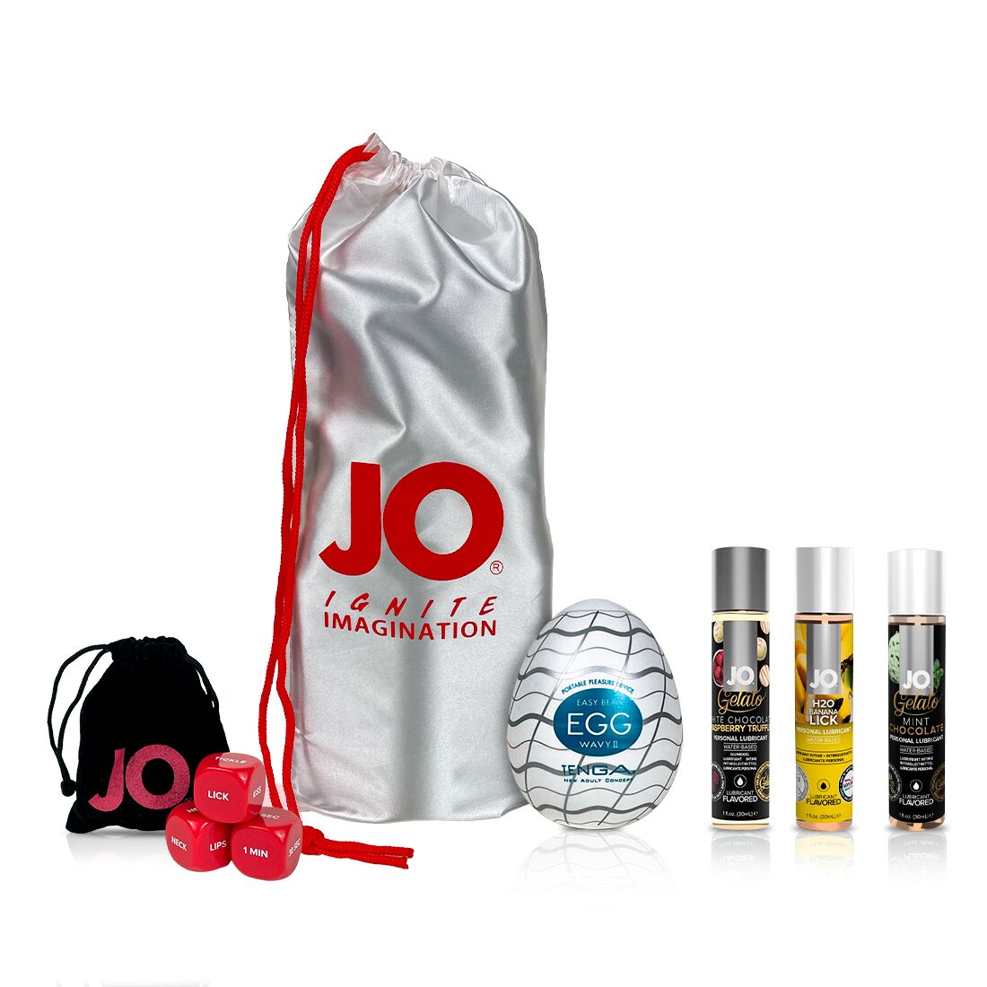 Banana Dessert Set, 3 System JO flavored lubricants, Tenga Masturbator Egg, System JO Dice