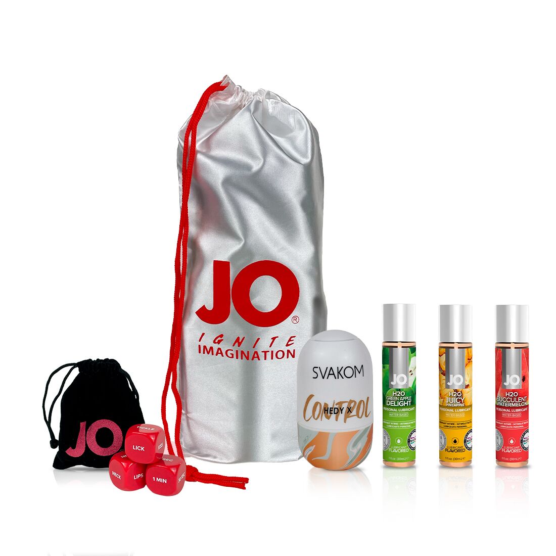 "Juicy Fruit" set, 3 System JO flavored lubricants, Svakom masturbator egg, System JO cubes