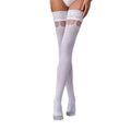 Passion ST121 1/2 white stockings with an openwork silicone band featuring a floral and vertical pattern