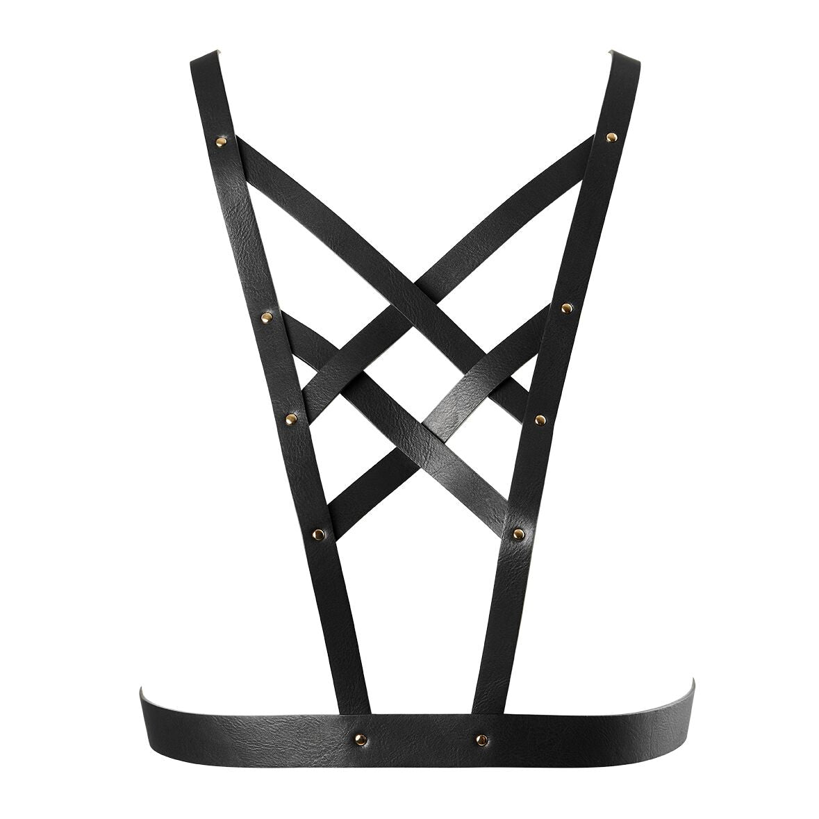 Bijoux Indiscrets Maze Faux Leather Cross Cleavage Harness - Black