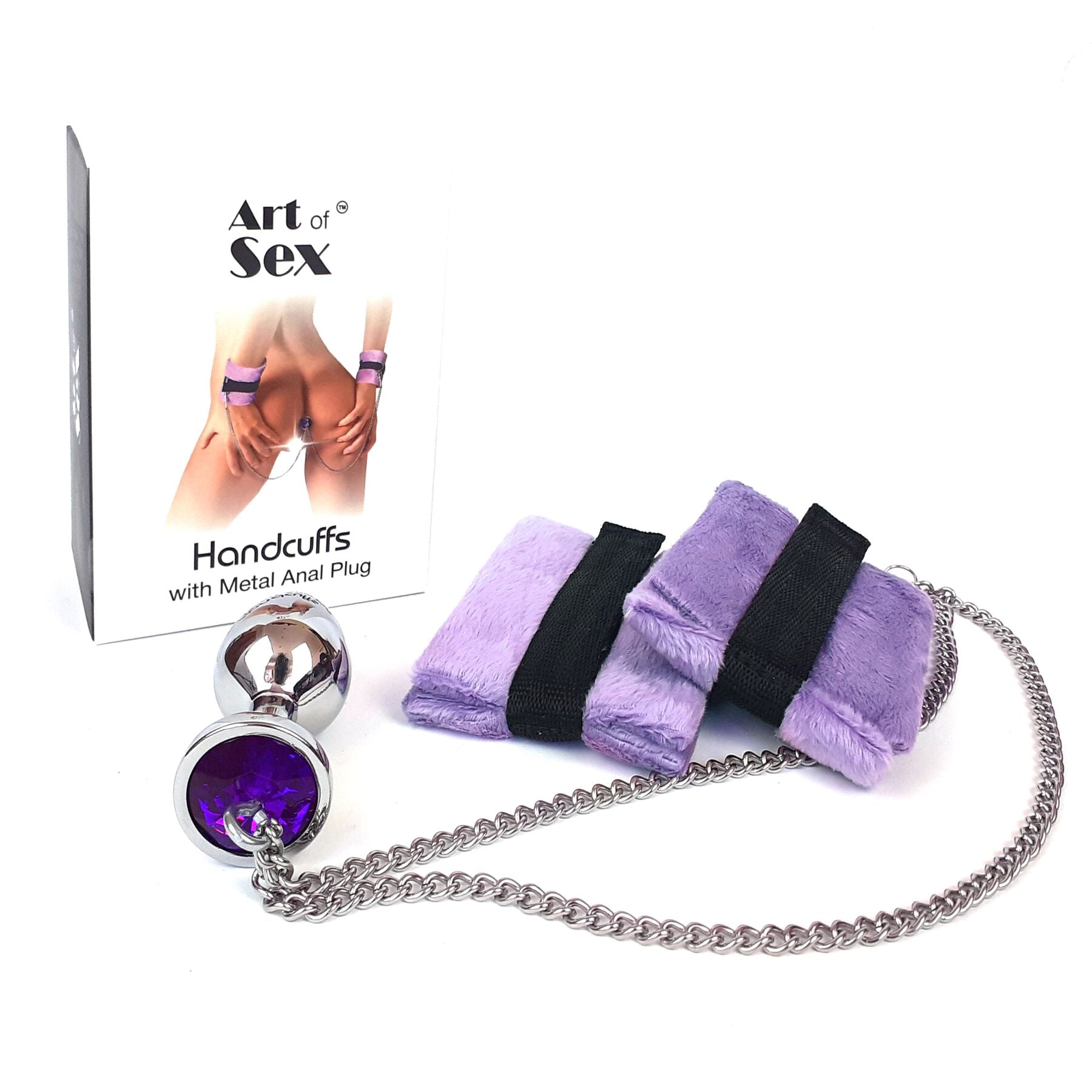 Handcuffs with Metal Anal Plug Art of Sex Handcuffs with Metal Anal Plug size M Purple