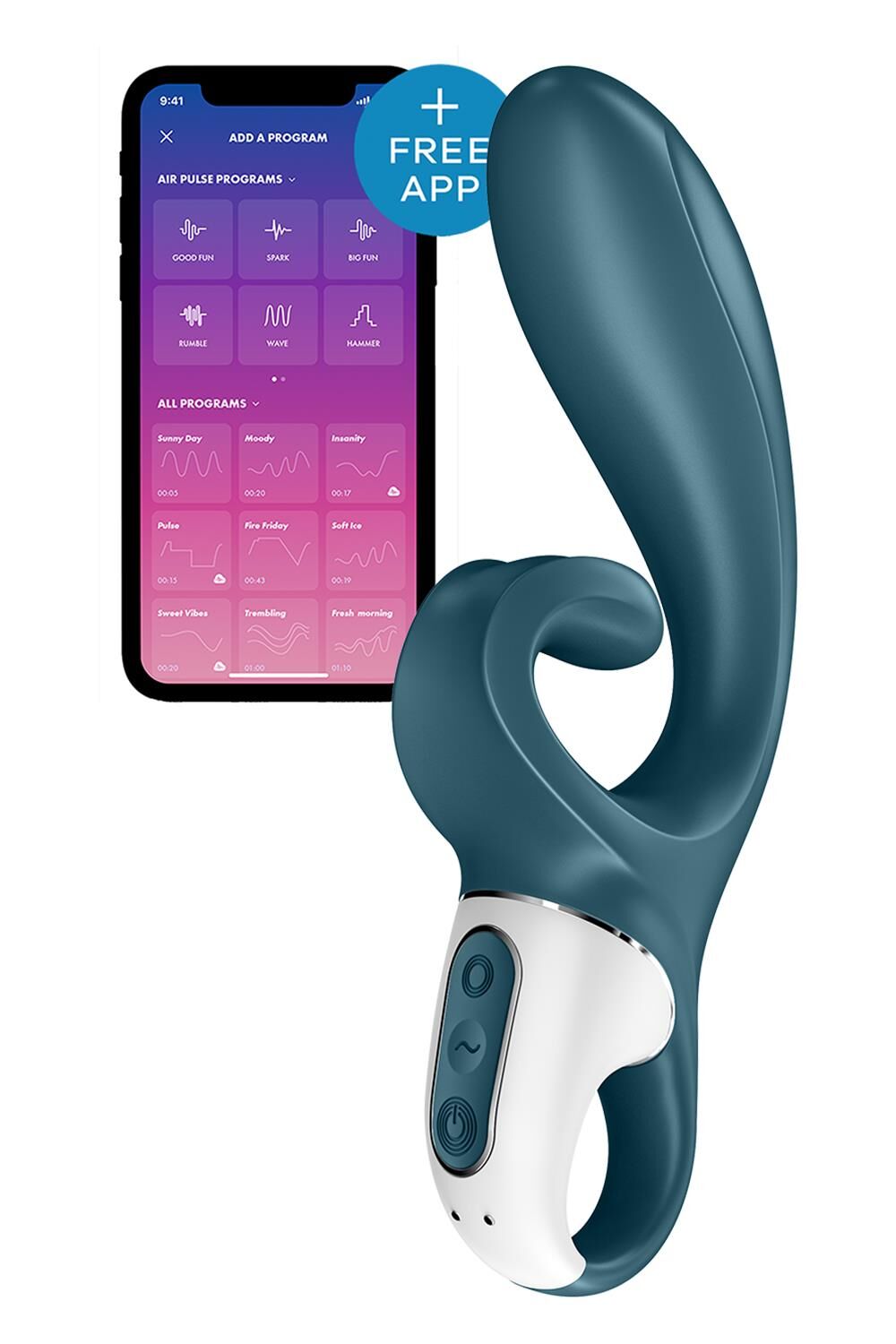 Smart Rabbit Vibrator Satisfyer Hug Me Bluegrey, 2 motors, diameter 4.2cm, wide clitoral part