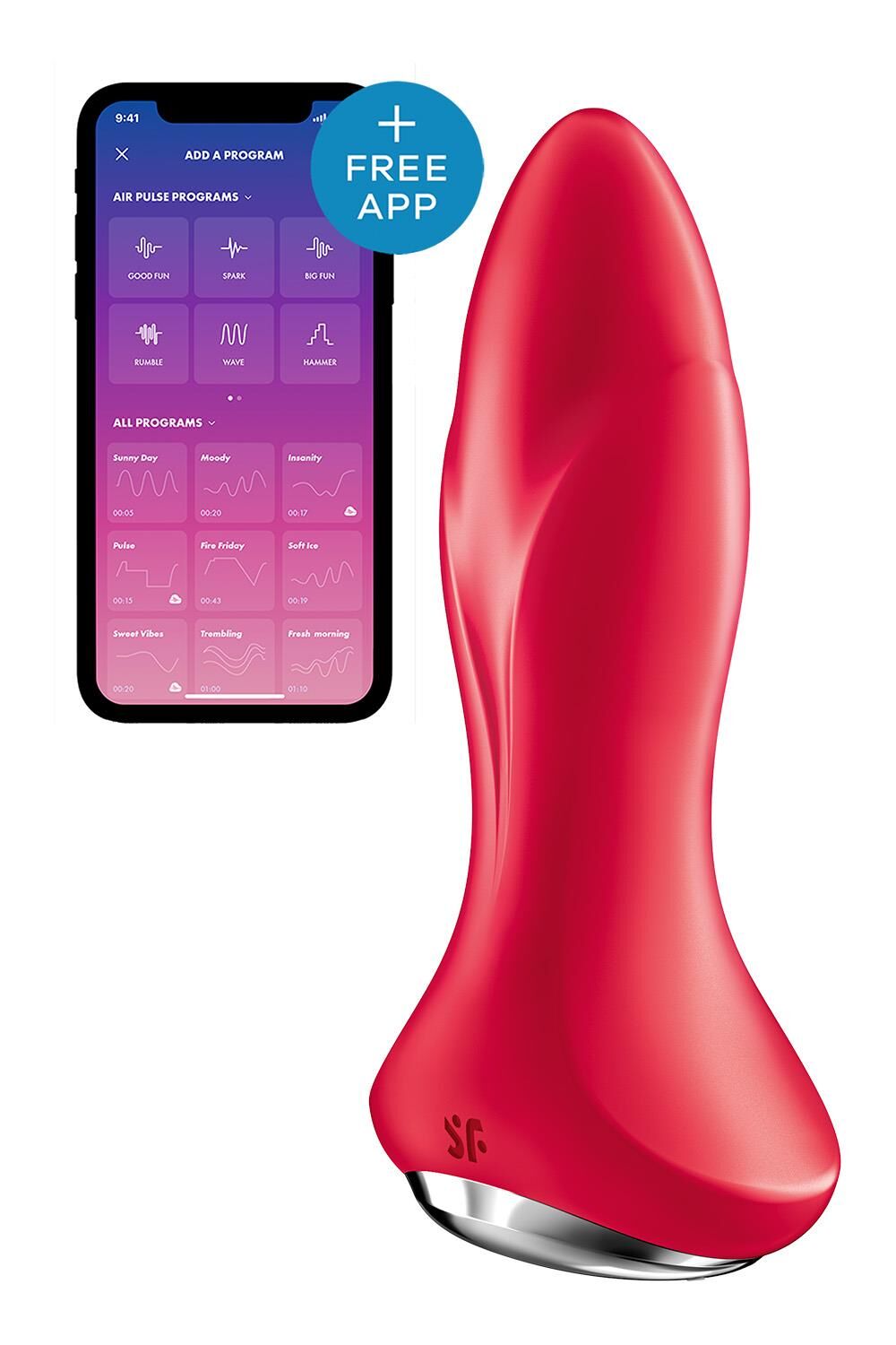 Anal Smart Vibrating Plug with Pearl Massage Satisfyer Rotator Plug 1+ Red