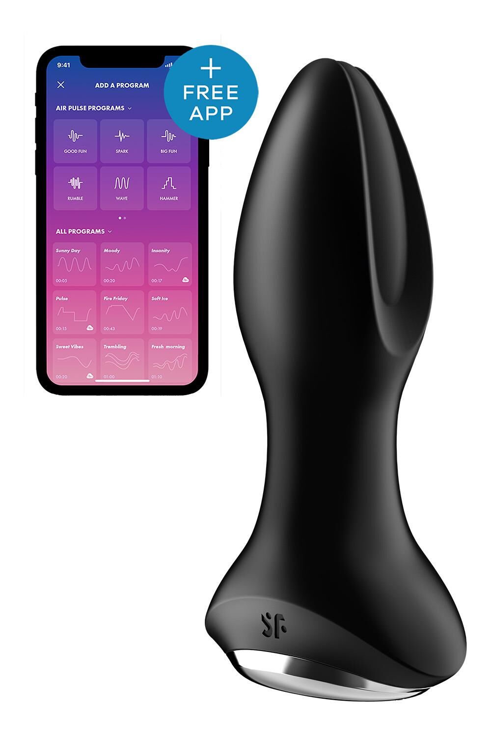 Satisfyer Rotator Plug 2+ Black Anal Smart Vibrating Butt Plug with Pearl Massage