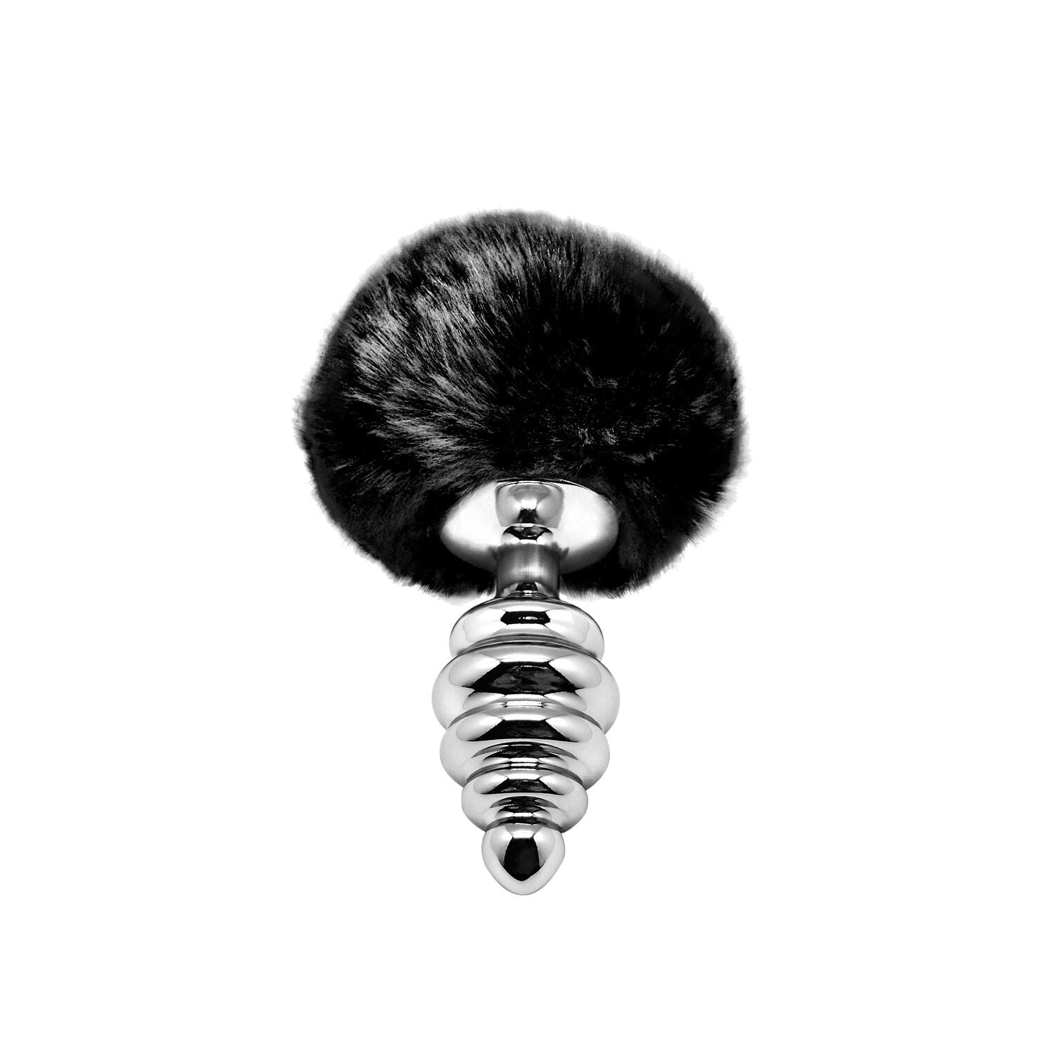 Metal Anal Plug Rabbit Tail Alive Fluffy Twist Plug M Black, diameter 3.4 cm