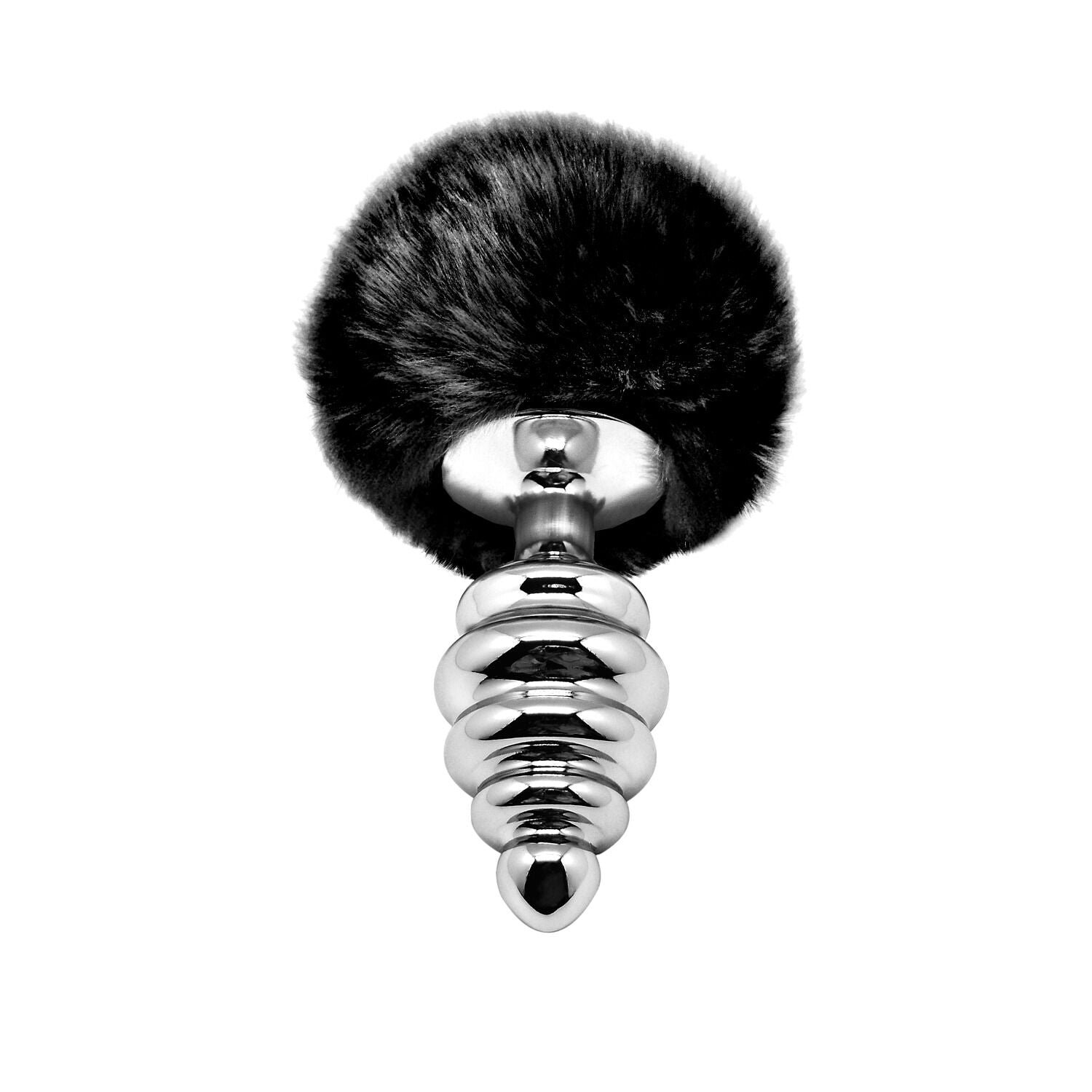 Metal Anal Plug Bunny Tail Alive Fluffy Twist Plug L Black, diameter 3.8 cm