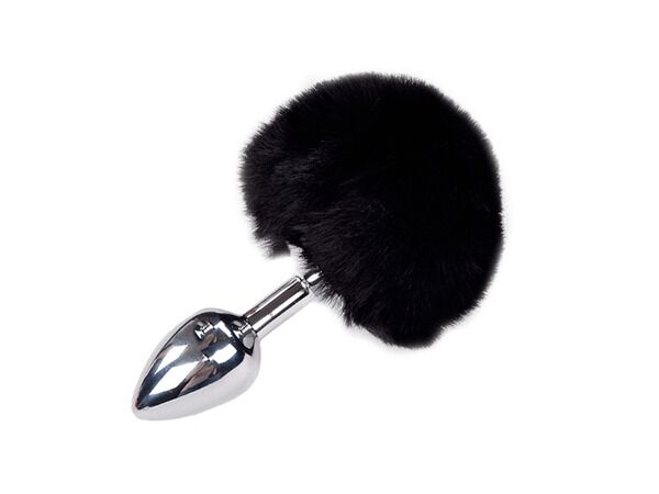 Metal Anal Plug Bunny Tail Alive Fluffy Plug S Black, diameter 2.8 cm