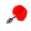 Metal Anal Plug Rabbit Tail Alive Fluffy Plug S Red, diameter 2.8 cm