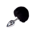 Metal Anal Plug Bunny Tail Alive Fluffy Plug M Black, diameter 3.4 cm