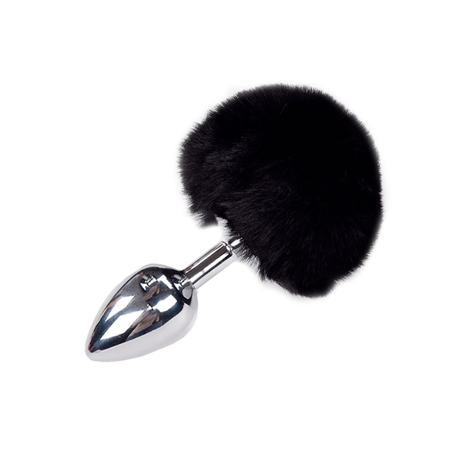 Metal Anal Plug Bunny Tail Alive Fluffy Plug M Black, diameter 3.4 cm