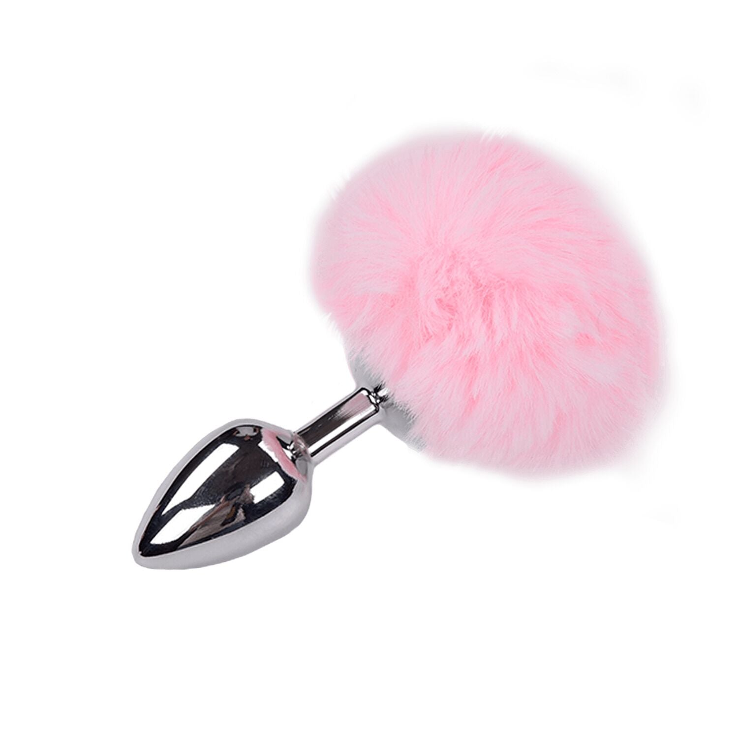 Metal Anal Plug Rabbit Tail Alive Fluffy Plug M Pink, diameter 3.4 cm