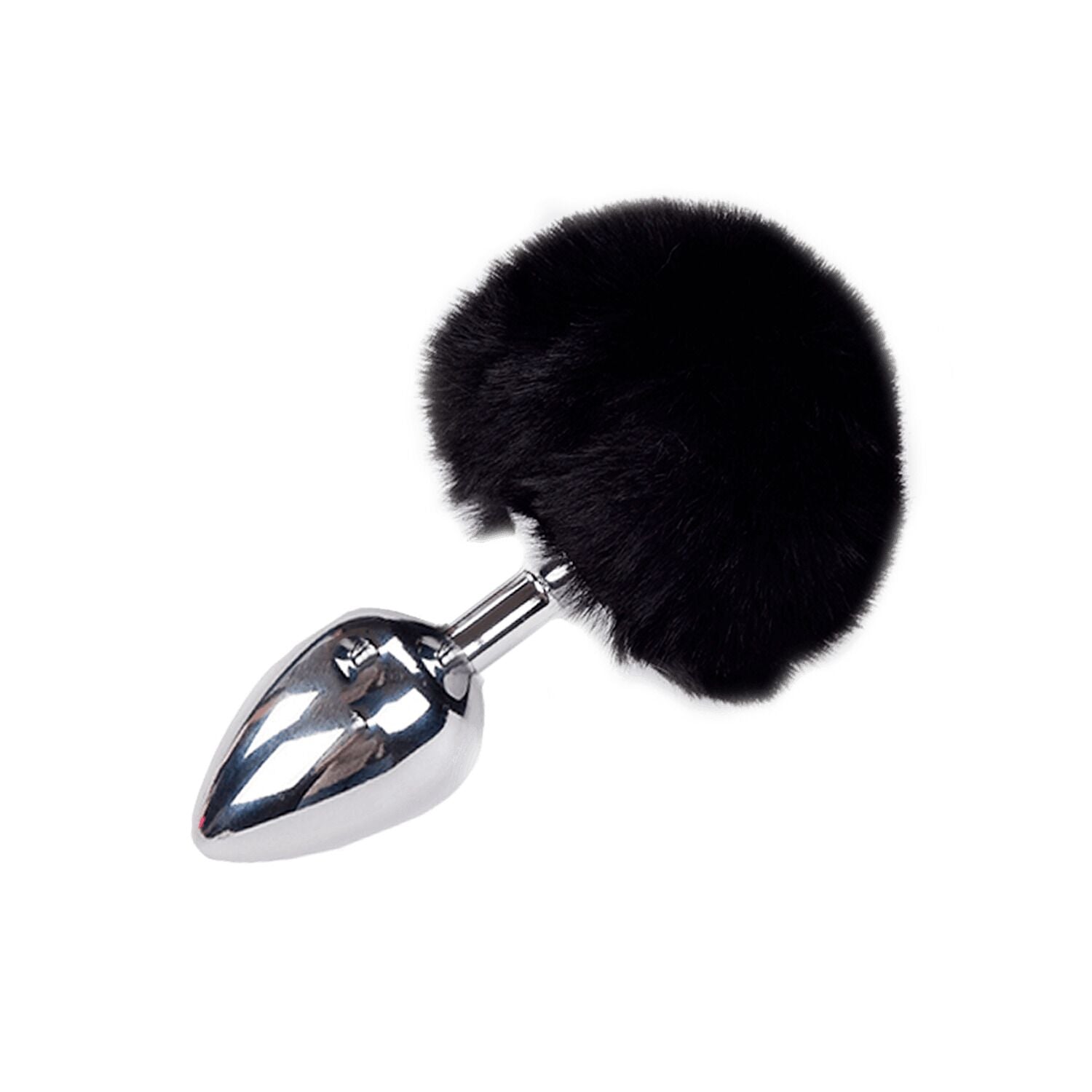 Metal Rabbit Tail Anal Plug Alive Fluffy Plug L Black, 3.9 cm diameter